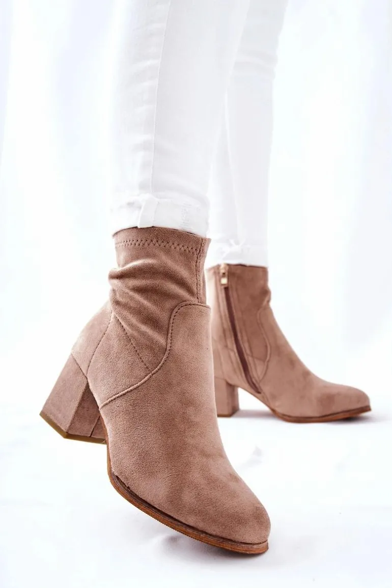 Botki Damskie Zamszowe Beżowe Merducio