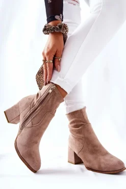 Botki Damskie Zamszowe Beżowe Merducio