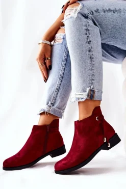 Botki Damskie Zamszowe Bordowe Numbero