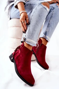Botki Damskie Zamszowe Bordowe Numbero