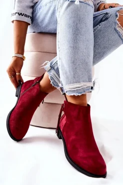 Botki Damskie Zamszowe Bordowe Numbero