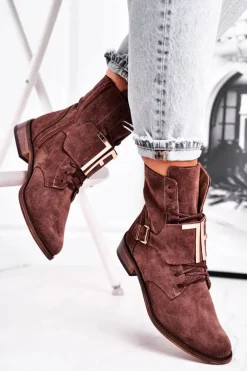 Botki Damskie Zamszowe Brązowe Nicole 2591