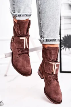 Botki Damskie Zamszowe Brązowe Nicole 2591