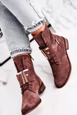 Botki Damskie Zamszowe Brązowe Nicole 2591