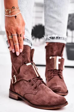 Botki Damskie Zamszowe Brązowe Nicole 2591