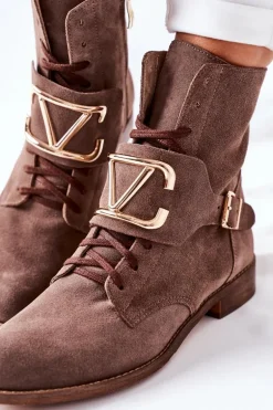 Botki Damskie Zamszowe Brązowe Nicole 2676