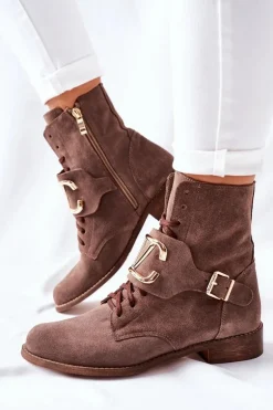 Botki Damskie Zamszowe Brązowe Nicole 2676