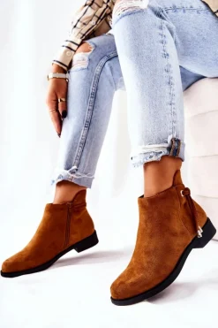 Botki Damskie Zamszowe Camel Numbero