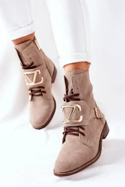 Botki Damskie Zamszowe Cappuccino Nicole 2676