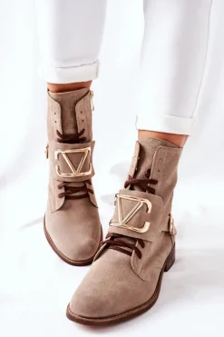 Botki Damskie Zamszowe Cappuccino Nicole 2676