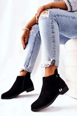 Botki Damskie Zamszowe Czarne Numbero