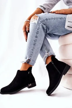 Botki Damskie Zamszowe Czarne Numbero