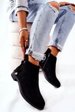 Botki Damskie Zamszowe Czarne Numbero