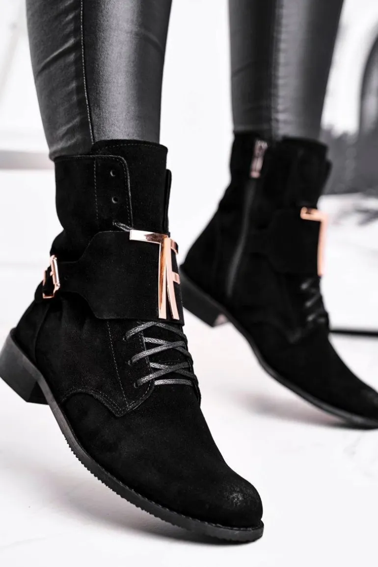 Botki Damskie Zamszowe Czarne Nicole 2591