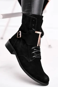 Botki Damskie Zamszowe Czarne Nicole 2591