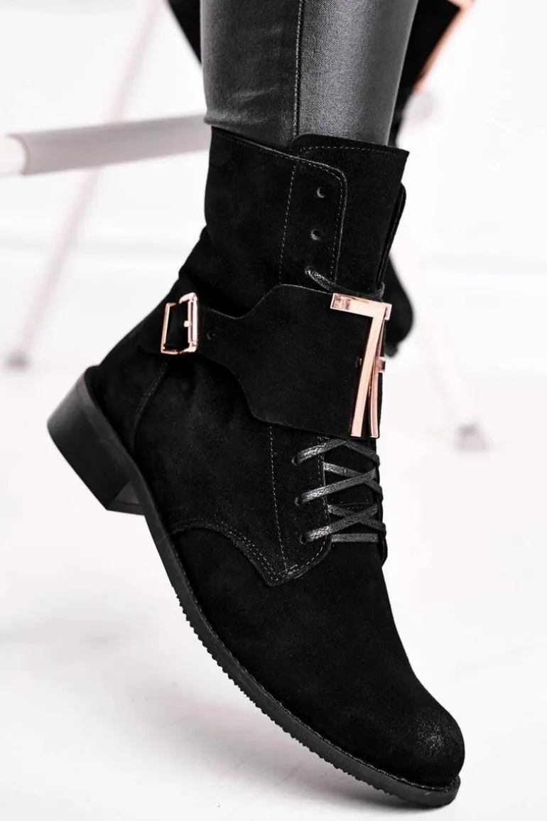 Botki Damskie Zamszowe Czarne Nicole 2591