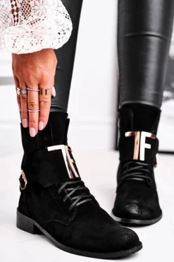 Botki Damskie Zamszowe Czarne Nicole 2591