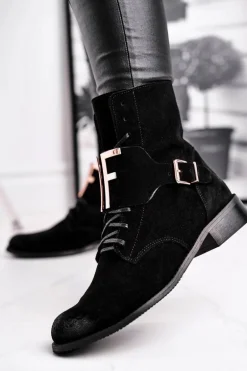 Botki Damskie Zamszowe Czarne Nicole 2591