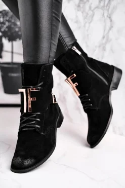 Botki Damskie Zamszowe Czarne Nicole 2591