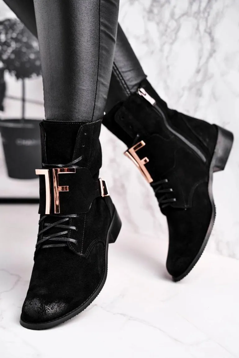 Botki Damskie Zamszowe Czarne Nicole 2591