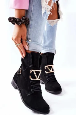 Botki Damskie Zamszowe Czarne Nicole 2676