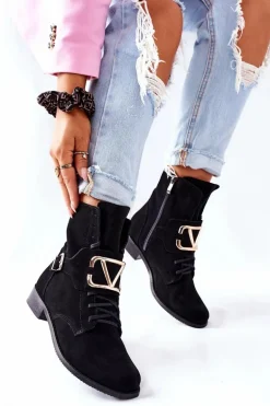 Botki Damskie Zamszowe Czarne Nicole 2676