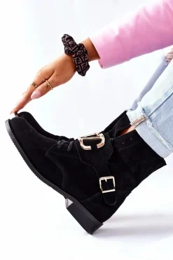 Botki Damskie Zamszowe Czarne Nicole 2676