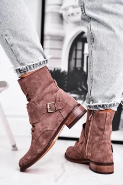 Botki Damskie Zamszowe Jasno Brązowe Nicole 2591