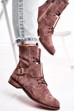 Botki Damskie Zamszowe Jasno Brązowe Nicole 2591