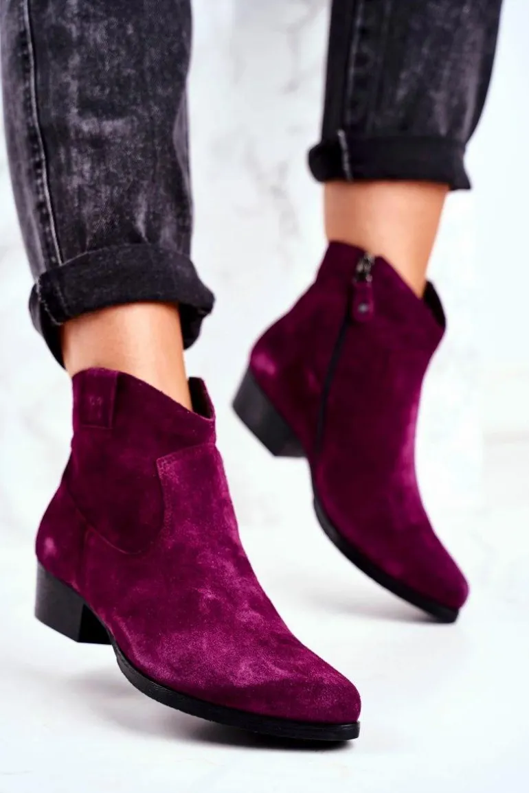 Botki Damskie Zamszowe Maciejka Fioletowe 04289-05