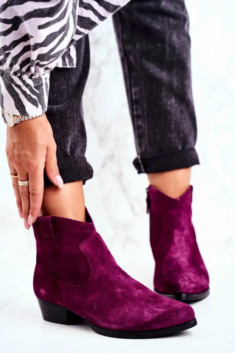 Botki Damskie Zamszowe Maciejka Fioletowe 04289-05