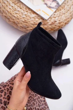 Botki Damskie Zamszowe Na Słupku Czarne Ferrous