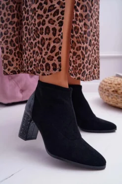 Botki Damskie Zamszowe Na Słupku Czarne Ferrous
