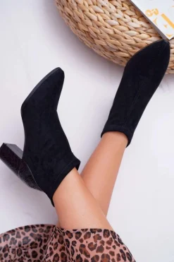 Botki Damskie Zamszowe Na Słupku Czarne Ferrous