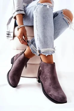 Botki Damskie Zamszowe Szare Numbero