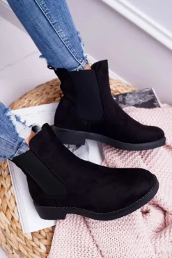Botki Damskie Zamszowe Sztyblety Czarne 8BT35-0585