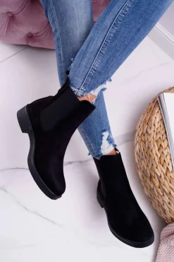 Botki Damskie Zamszowe Sztyblety Czarne 8BT35-0585