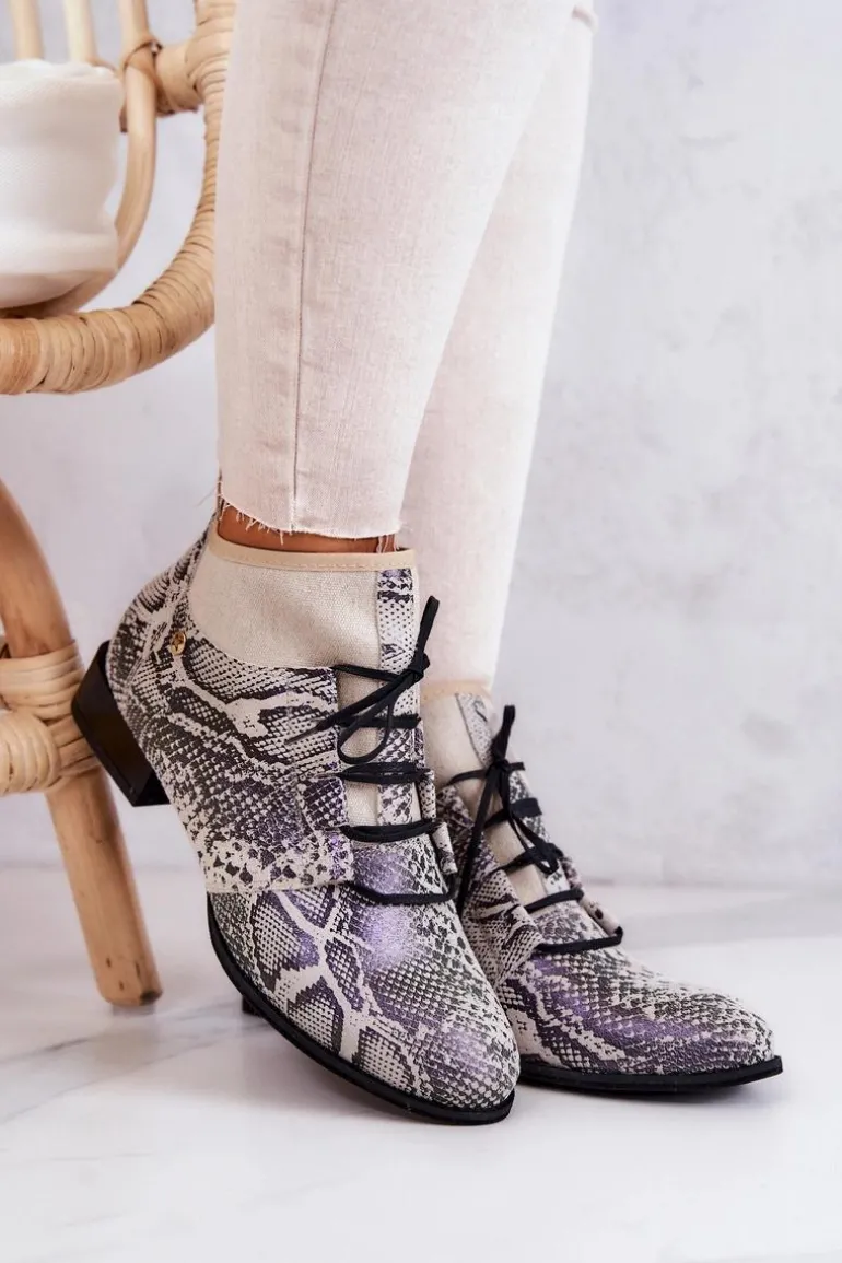 Botki Damskie Zamszowe Trzewiki Wężowe Maciejka 04744-03 Beżowe