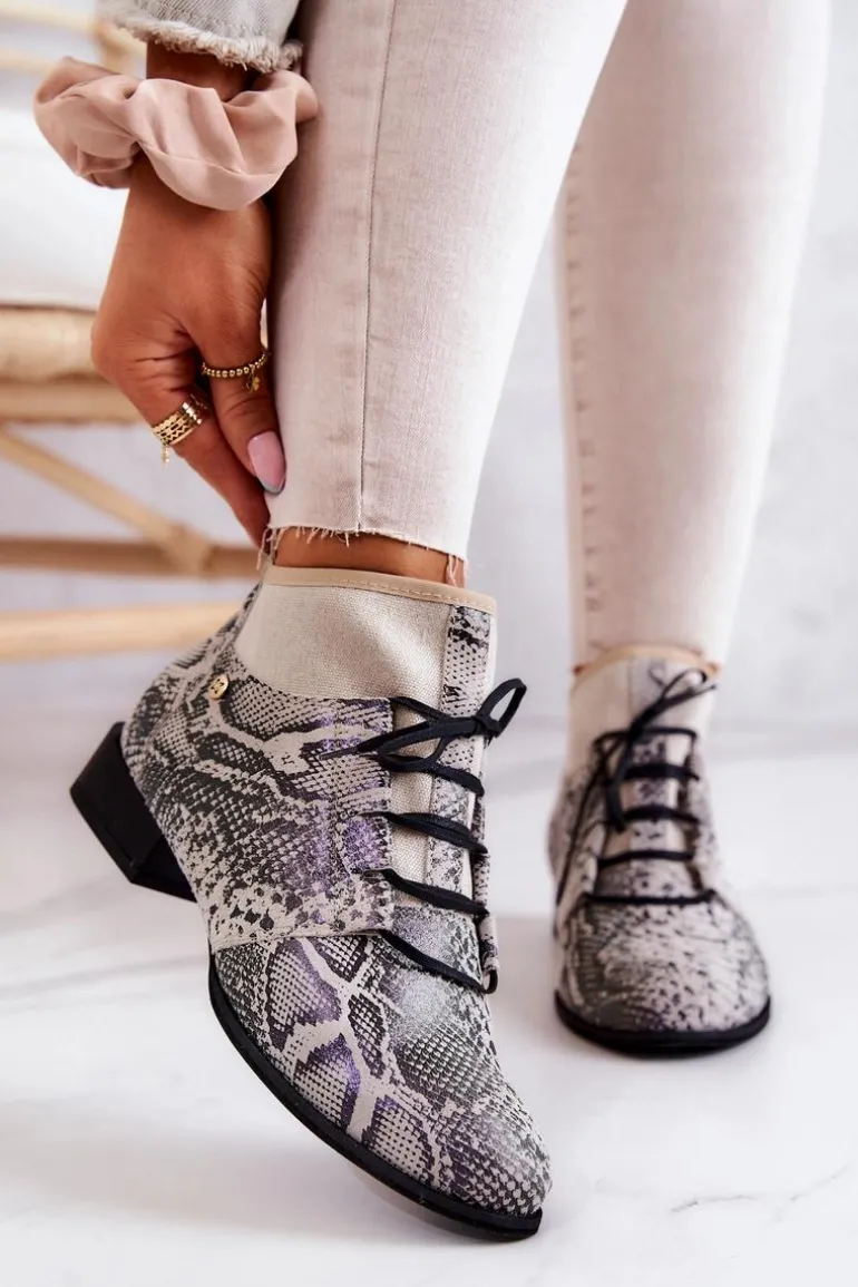 Botki Damskie Zamszowe Trzewiki Wężowe Maciejka 04744-03 Beżowe