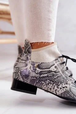 Botki Damskie Zamszowe Trzewiki Wężowe Maciejka 04744-03 Beżowe