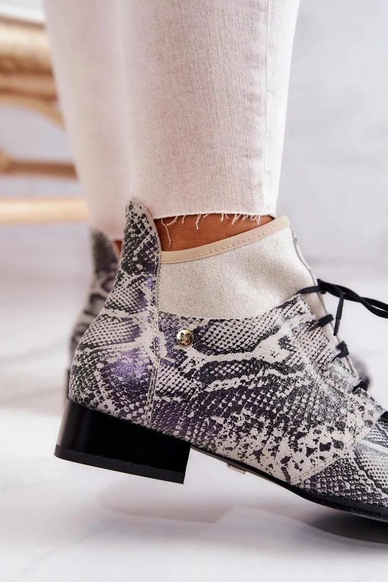 Botki Damskie Zamszowe Trzewiki Wężowe Maciejka 04744-03 Beżowe