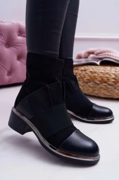 Botki Damskie Zamszowe Z Gumką Czarne Mange