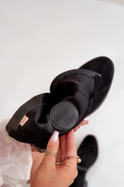 Botki Damskie Zapinane Na Zamek Z Ozdobnym Detalem Eko Zamszowe Czarne Lerioria