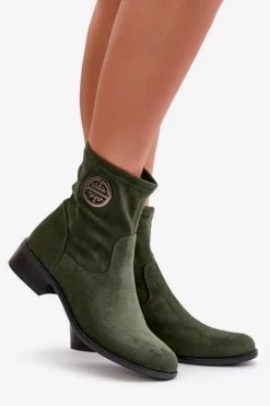 Botki Damskie Zapinane Na Zamek Z Ozdobnym Detalem Eko Zamszowe Zielone Lerioria