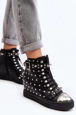 Botki Damskie Zdobione Dżetami Na Koturnie Lu Boo Czarne