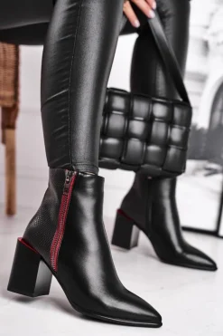 Botki Damskie Zdobiony Słupek Czarne Lippi