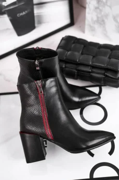 Botki Damskie Zdobiony Słupek Czarne Lippi