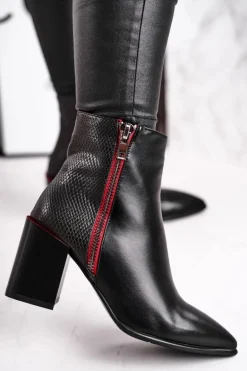 Botki Damskie Zdobiony Słupek Czarne Lippi