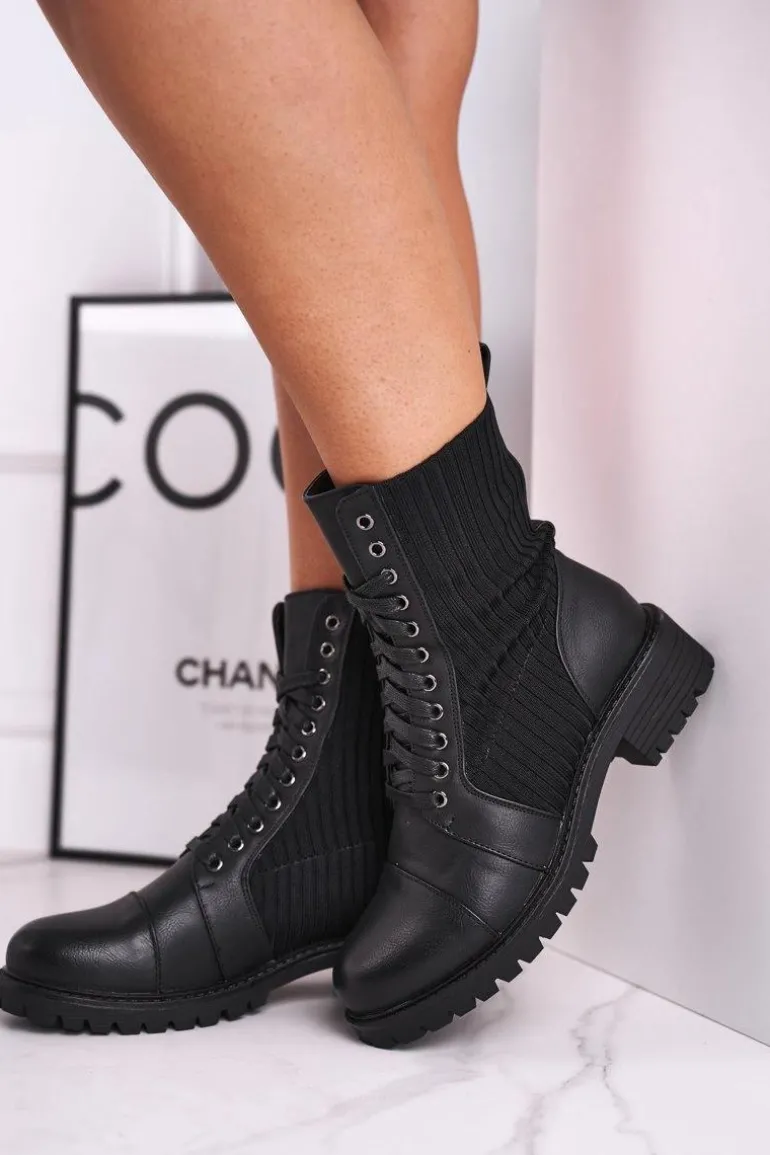 Botki Damskie Ze Skarpetą Czarne Brielle