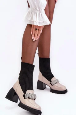 Botki Damskie Ze Skarpeta Na Obcasie Beżowe S.Barski MR870-41